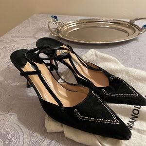 Manolo Blahnik Black Suede Slingback Pumps